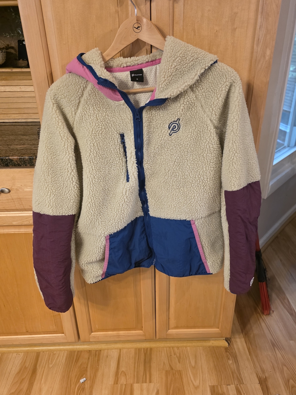 Peloton Cream Sherpa Jacket with Blue & Purple Accents